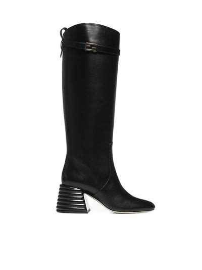 buckle detail block heel knee high boot fendi|fendi leather boots.